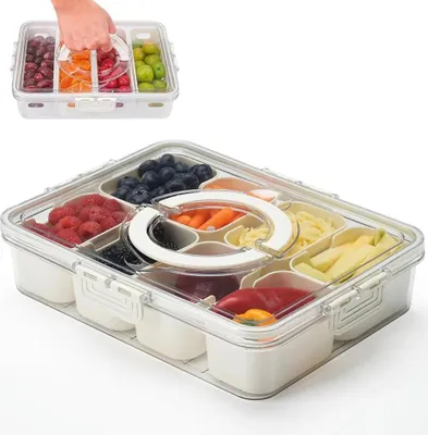 Produktbild von Snackschale mit Deckel Snackteller mit 8 Fächern Snack Aufbewahrungsbox BPA-frei