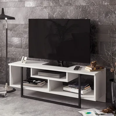 Produktbild von Skye Decor, Asal (120) - White, Black, Fernsehtisch, Weiß, 100 % MELAMINBESCHICHTETE SPANPLATTEN, 119,4 x 35,2 x 40,2 cm