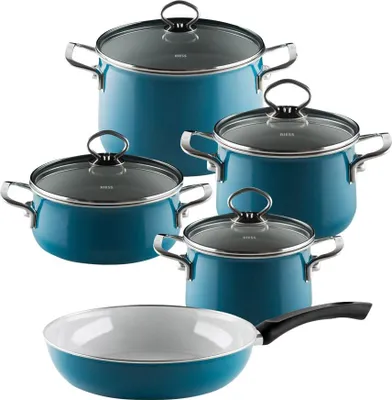 Produktbild von Riess Nouvelle Aquamarin Geschirr Set 5 teilig Emaille extrastark