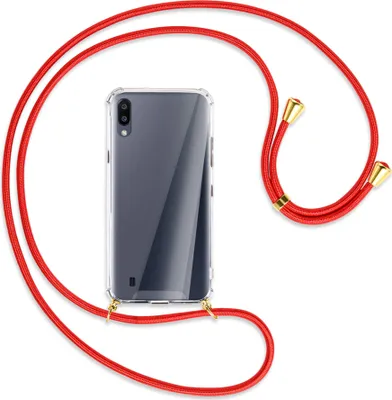 Produktbild von Handykette Backcover-Schutzhülle mit Band (Metall goldfarben) für Samsung Galaxy A10 - rot