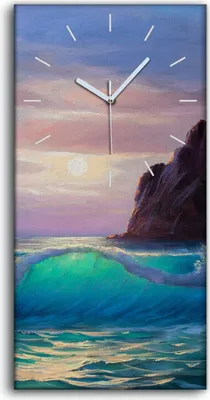 Produktbild von Wohnzimmer-Bild Leinwand Uhr Geräuschlos 30x60 Malerei Wellen Meer Berg - weiße Hände