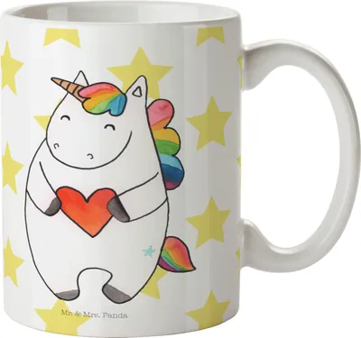 Produktbild von Mr. & Mrs. Panda Tasse Einhorn Herz - Weiß - Geschenk, kaffeebecher bedruckt, Bunt, Kaffeetasse, Lustig, Unicorn, Teetasse, Einhörner, Freundin, Trinkbecher