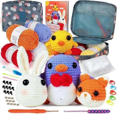 Immagine prodotto di Coopay set uncinetto per principianti con 4 simpatici animali - set fai da te & borsa uncinetto