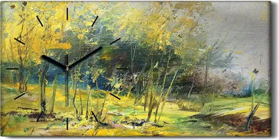 Produktbild von Wandkunst Leinwand Bild Uhr Geräuschlos 60x30 Malerei Abstrakte Wald Bäume Kunst - schwarze Hände