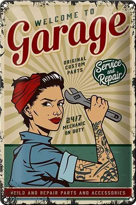 Produktbild von Blechschild Retro 20x30cm Pinup welcome Garage service 24/7