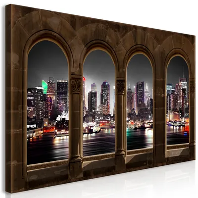 Immagine prodotto di Murale mega XXXL vista finestra 250x125 cm pezzo unico formato XXL stampa d'arte per auto-assemblaggio tela quadri moderni quadri fai da te decorazione murale piatto decorazione New York d-C-0229-ak-e