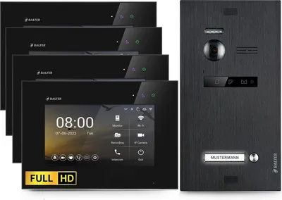 Produktbild von HD Video Türsprechanlage für 4 Familienhaus, 4x Monitor, Balter EVO HD Schwarz