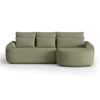 Produktbild von Ecksofa OLIVIO L-Form mit Schlaffunktion, Bouclé Grün, Ottomane rechts
