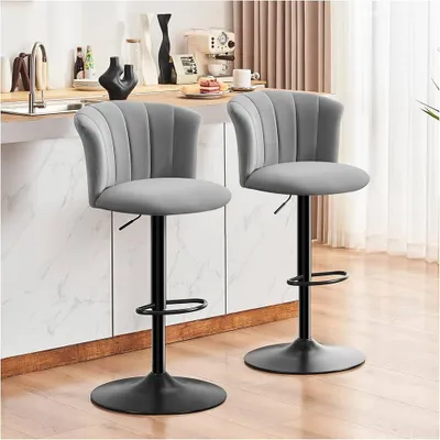 Produktbild von STOOLINK 2er Set Barhocker Grau Samt Höhenverstellbar 360° Drehbar Lehne