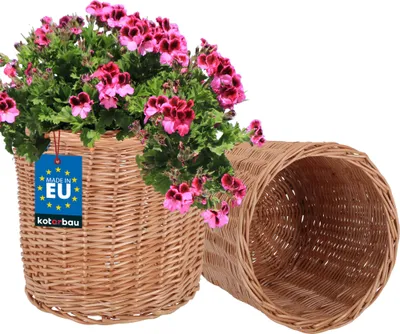 Produktbild von KOTARBAU® 2er Set Weidenkorb zum Bepflanzen Naturfarbe Höhe 23 cm ⌀ 25 cm Übertopf Korb aus Weide Pflanzkorb geflochten Pflanzkörbe Outdoor Korbübertöpfe für Balkon Blumentopf geflochten