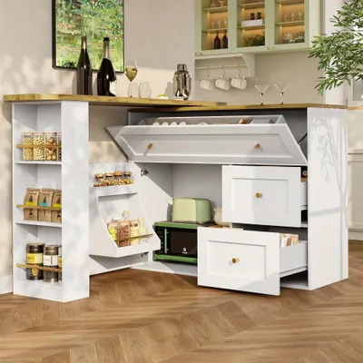 Produktbild von Ausziehbarer Bartisch mit Ablageflächen und Snackhalterung – moderner, multifunktionaler Stehtisch