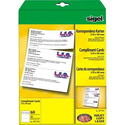 Produktbild von SIGEL LP713 Korrespondenz-Karten, DIN lang (105x210 mm), weiß, 60 Karten