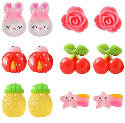 Imagen del producto de Juego de pendientes tipo clip, 6 pares, de plástico, para niñas