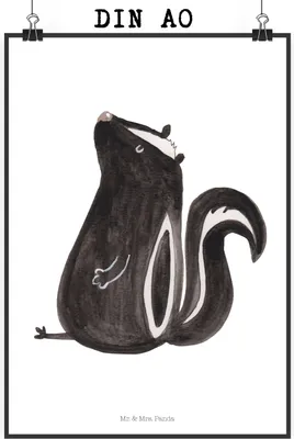 Produktbild von Mr. & Mrs. Panda Bild Stinktier Sitzen DIN A0 - Weiß - Geschenk, wanddeko, kunstdruck poster, Wandbild, Recht, Wildtier, Skunk, Deko, Spruch, Büro