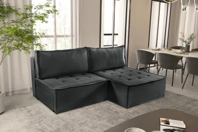 Produktbild von Ecksofa Schlafsofa AMALIA Stoff Raven Anthrazit Ottomane Rechts
