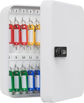 Produktbild von Famanu Schlüsselbox mit Kombinationsschloss, 28 Schlüsselhaken, zurücksetzbare Code, Wandmontage (weiß)
