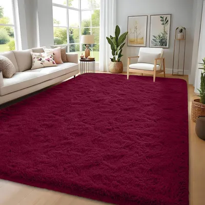 Immagine prodotto di Tappeto a pelo lungo, ideale per soggiorno o camera da letto, colore bordeaux, dimensioni 140x200 cm