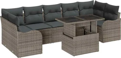 Produktbild von vidaXL Gartensofa-set mit Kissen 8 pcs Grau Poly-Rattan