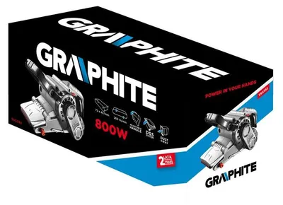 Produktbild von GRAPHITE Bandschleifer 800W, 75x457mm Endlosband, Zusatzhandgriff, Winkelverstellung, Feststellschalter, schwenkbarer Endlosbandschutz, 3m Kabel, Staubbeutel und Endlosband inkl.