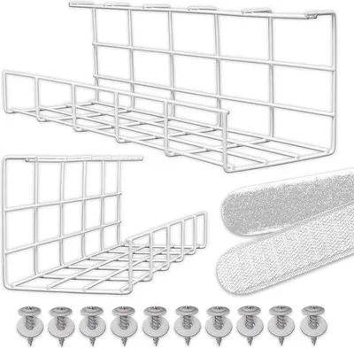 Productafbeelding van Famanu kabelbak voor onder het bureau - Kabelorganisatie en kabelmanagement - Wit - Set van 2 stuks, 40,5 cm