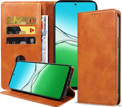 Image de Etui pour téléphone Oppo A5 Etui en simili cuir avec fermeture magnétique et porte-cartes Etui avec rabat - Etui portefeuille avec porte-cartes - Marron - Smartphonics