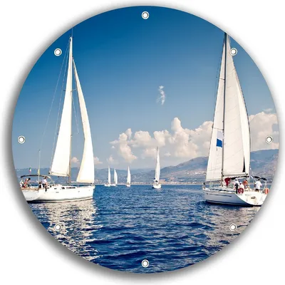 Produktbild von Wallario rundes Outdoor-Poster für Garten oder Balkon, Motiv Segelschiff auf dem Mittelmeer, 30 cm Durchmesser
