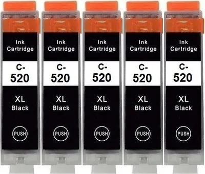 Produktbild von 5 x kompatible Druckerpatrone Canon PGI-520 Schwarz, Black, 2932B001 für Canon Pixma IP3600, IP4600, IP4700, MP540, MP550, MP560, MP620, MP630, MP640, MP980, MP990, MX860, MX870