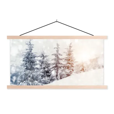 Produktbild von MuchoWow® Textilposter Baum - Schnee - Winter 60x30 cm mit holzfarbenen Rahmen - Dekoration