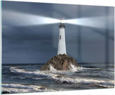 Produktbild von Bilder auf glas - Leuchtturm Meer - 100x70cm - Glasbilder - Wandbilder - Kunstdruck - zum Aufhängen bereit - Wanddekoration aus Glas - Glas Bilder - Wandbild auf Glas - Einteilig - GAA100x70-3550