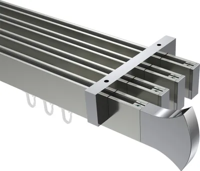 Produktbild von Interdeco Innenlaufstange / Gardinenstange mit Innenlauf Edelstahl-Optik / Chrom, Typ Smartline Conex (Rundung), 14x35 mm 4-läufig, 220 cm
