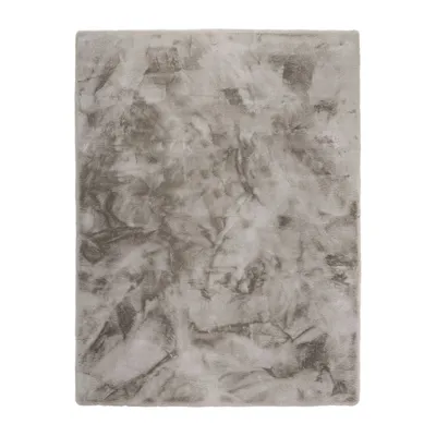 A rectangular rug with a textured, abstract pattern in shades of gray.