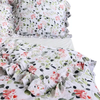 Immagine prodotto di Set di biancheria da letto in mussola 200x200 cm + 2 federe 70x80 cm con volant - Set da camera da letto con copripiumino Eukalyptus