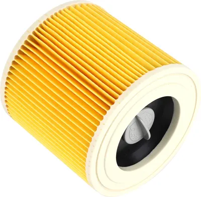 A close-up, angled view of a cylindrical vacuum cleaner filter.