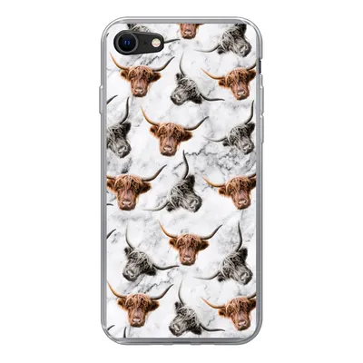Produktbild von MuchoWow® Handyhülle Schutzhülle Hülle für iPhone SE 2022 Schottischer Highlander - Kuh - Marmor Silikon Softcase Handy Hülle - Schutzhülle
