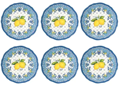 Produktbild von 6er Set Frühstücksteller SORRENTO Zitronen D. 23,5cm weiß blau gelb Easy Life
