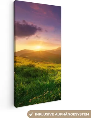 Produktbild von MuchoWow® - Leinwandbilder - Berge - Sonne - Natur, Wandbild, Wanddeko Bilder Wohnzimmer, 20x40 cm