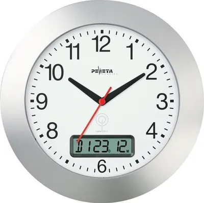 Produktbild von Wanduhr Funkuhr Kunststoff mattsilber 300 mm Zahlen