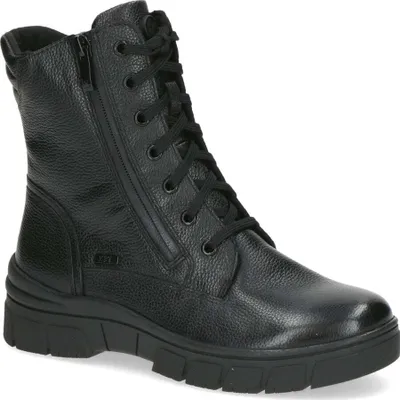 A single black boot is shown from a side-diagonal angle against a white background.