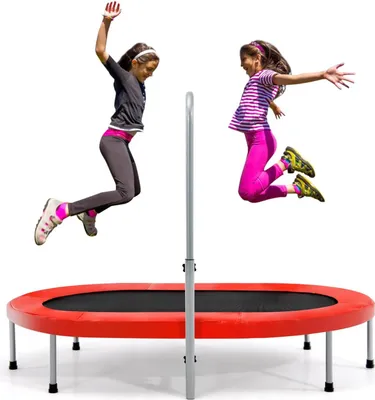 Obrázok produktu pre KOMFOTTEU Skladacia trampolína pre 2 osoby, oválna fitness trampolína s nastaviteľnou rukoväťou, dvojitá trampolína pre deti a dospelých, záhradná trampolína s nosnosťou do 150 kg pre interiér exteriér