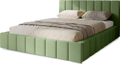 Produktbild von Polsterbett Menos 180x200 cm, Bett mit Kopfteil, Doppelbett mit Bettkasten und Lattenrost aus Holz, Velourstoff: Grün