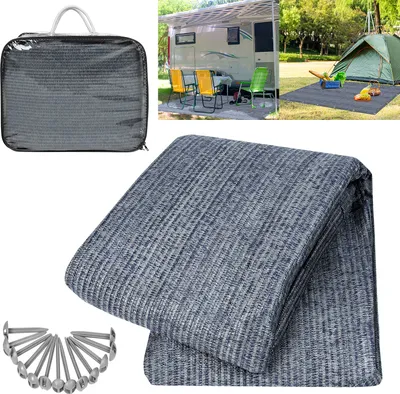 Image de UISEBRT Tapis d'auvent Tapis de tente 3 x 5 m Tapis de camping Outdoor Tapis de camping Tapis d'auvent HDPE Tapis de tente pour tente Camping-car 17 piquets