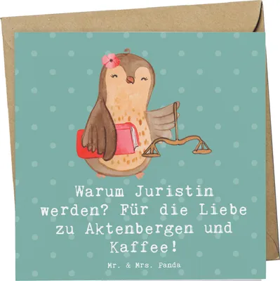 Produktbild von Mr. & Mrs. Panda Klappkarte Juristin Liebe - Meeresbrise - Geschenk, Geschenke für Berufstätige, Berufsalltag, anlasskarte, Grußkarte, Jura, Jurastudium, Glückwunschkarte