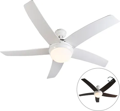 Produktbild von QAZQA - Modern Deckenventilator mit beleuchtung und fernbedienung weiß mit Holzaufdruck 132cm mit Fernbedienung - Cool I Wohnzimmer I Schlafzimmer - Stahl Rund - LED geeignet E14