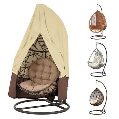 Produktbild von Hängesessel Abdeckung Outdoor Swing Egg Chair Cover Wasserdicht Anti-Staub mit Reißverschluss 210D Oxford Stoff Veranda Garten Rasen Stuhl Schutz Möbel Zubehör 115 x 190 cm