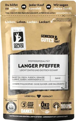 Produktbild von Langer Pfeffer, ganz, Stangenpfeffer für Koch- und Bratgerichte, feine Süße und scharf, 3 x 50g