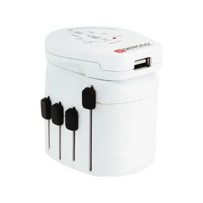 Produktbild von Skross PRO – World & USB, Universal, Universal, Typ C (Euro-Stecker), Typ F, Typ G (VK), Typ I (AU), Typ J (CH), Typ L (IT), Typ N (BR), Typ C, Typ F, Typ G (VK), Typ I (AU), Typ J (CH), Typ L (IT), Typ N (BR), 100 - 250 V, 6,3 A