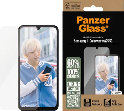 A product image showing a screen protector packaging and a phone with the screen protector applied.