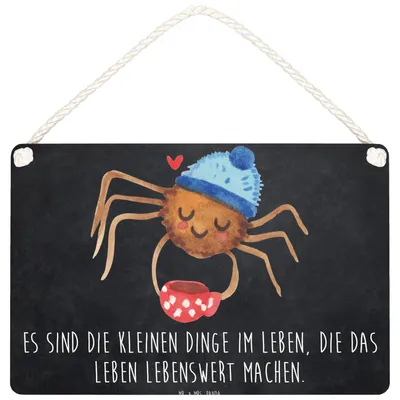 Produktbild von Mr. & Mrs. Panda Schild Spinne Agathe Kaffee DIN A5 - Kreidetafel - Geschenk, wandtafel, Holzschild, Morgen, holzbild, Wandbild Holz, Lebensweisheiten, Morgenmuffel