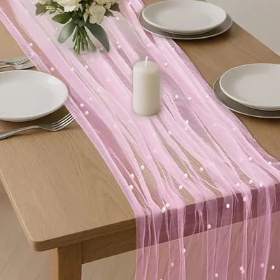 Immagine prodotto di Runner da tavolo in tulle con perline, 75 x 300 cm, color rosa