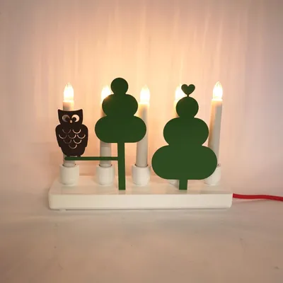 Produktbild von Elektrischer Metallkerzenständer WOOD OWL, weiß